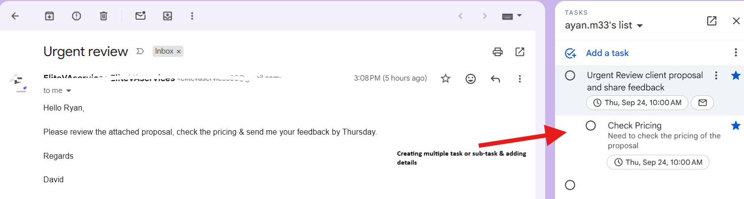 multiple tasks from gmail email