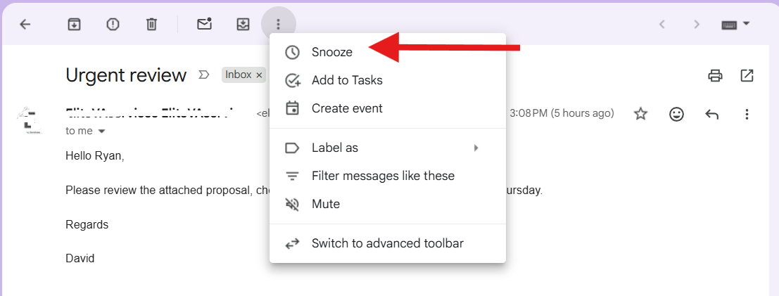 snooze email for later